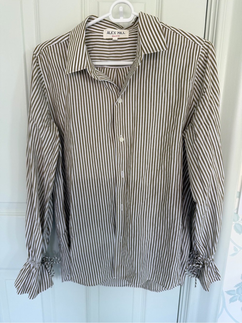 Alex Mill Olive and White Striped Button-Down Shirt